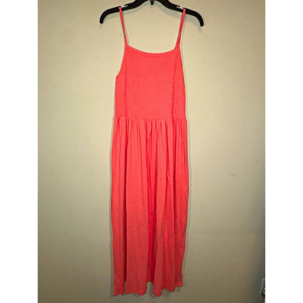 GAP Pink Smocked Adjustable Strap Maxi Sundress Square Neck Pullover Size M